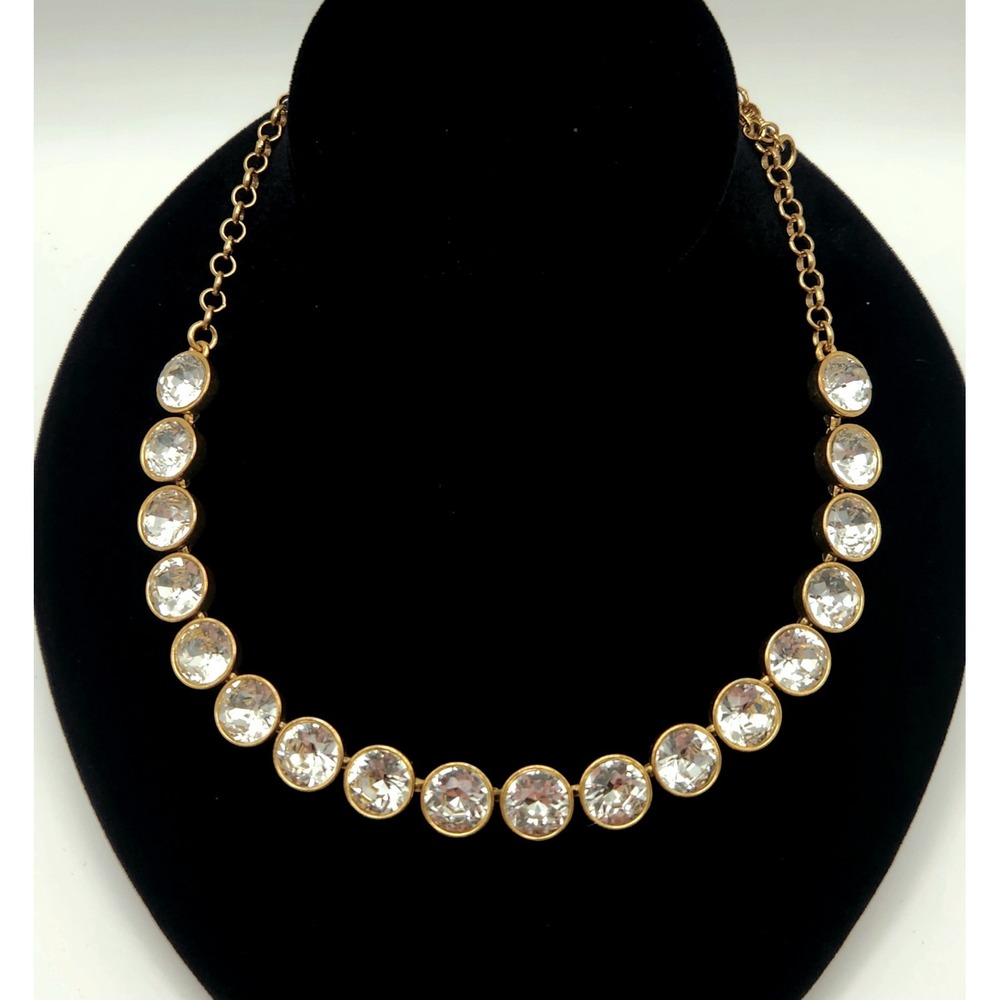 J Crew Gold Tone Clear Crystal Bezel Set Collar Necklace 18 Inch